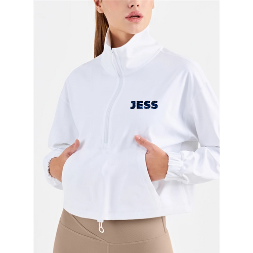 White 1/4 Zip Up with Toggle. With Name and Logo on back. Adult sizes only