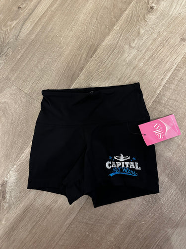 High Waisted Black Shorts - Glitter Logo - Small Made